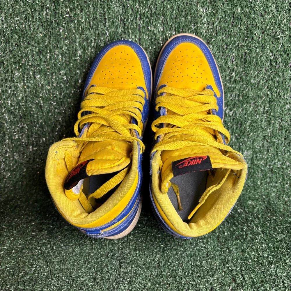 Air Jordan 1 Retro High‎ OG Reverse Laney leather Sneakers Yellow Blue Youth 3Y
